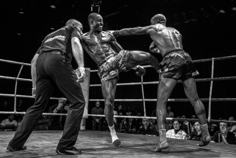  Belgian  Alka Matewa  strikes a middle kick on Abderrahim Chafai of France during a fight  for the World title of the World Combat Sports Federation (WCSF)  at the Casino Brussels, in Belgium on March 3rd 2013.