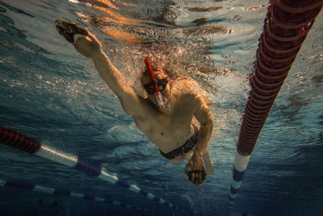  Belgian swimmer Jasper Aerent in action at the swimming pool as part of the preparation for the Olympics in 2016 at the Flemish Training Center of the Swimming Federation in Wachtebeke, Belgium. 