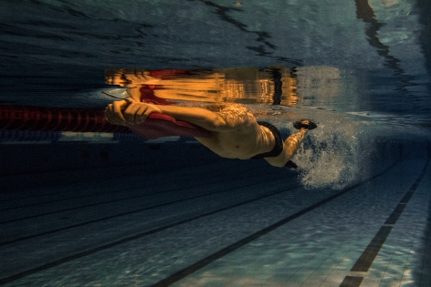  Belgian swimmer Emmanuel Vanluchene in action during a training at the swimming pool as part of the preparation for the Olympics in 2016 at the Flemish Training Center of the Swimming Federation in Wachtebeke, Belgium.  