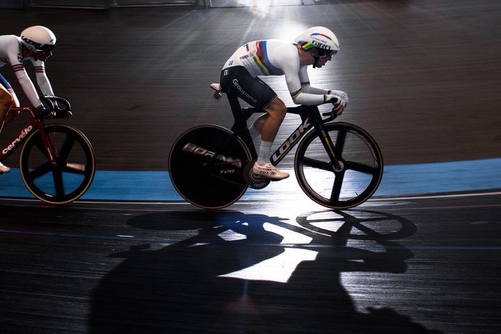   Benjamin Thomas of France competes during the Points race of the Omnium in Ghent.