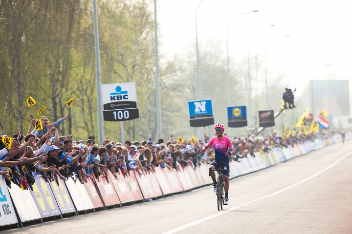  Alberto Bettiol of team Education-First approaching the finish line during the Tour of Flanders 2019.